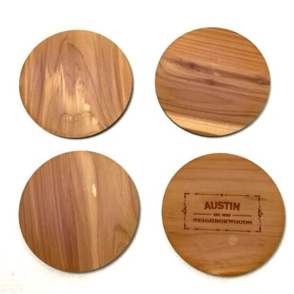 Neighborwoods Wood Coasters Austin Texas Set of 4 Made in USA 3.5" D - Picture 6 of 7